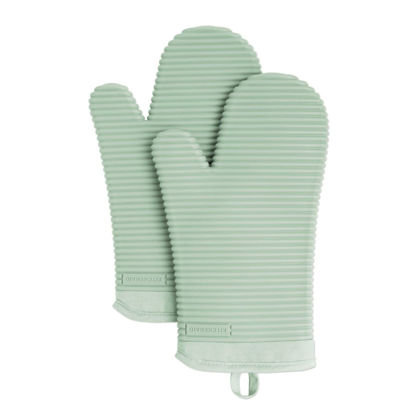 Picture of KitchenAid Ribbed Soft Silicone Oven Mitt Set, Pistachio 2 Count