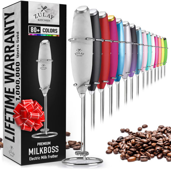 Picture of Zulay Powerful Milk Frother Handheld Foam Maker for Lattes - Whisk Drink Mixer for Coffee, Mini Foamer for Cappuccino, Frappe, Matcha, Hot Chocolate by Milk Boss (Marble)