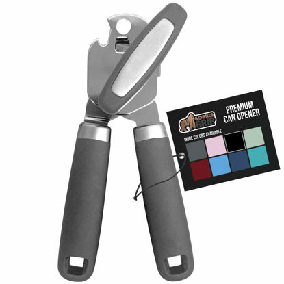 Picture of The Original Gorilla Grip Heavy Duty Stainless Steel Smooth Edge Manual Hand Held Can Opener With Soft Touch Handle, Rust Proof Oversized Handheld Easy Turn Knob, Best Large Lid Openers, Gray