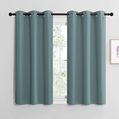 Picture of NICETOWN Modern Blackout Curtains Noise Reducing, Thermal Insulated and Privacy Room Darkening Drape Panels for Boy's Guest Room Door Small Short Window (Greyish Blue, 2 Panels, W42 x L48 -Inch)