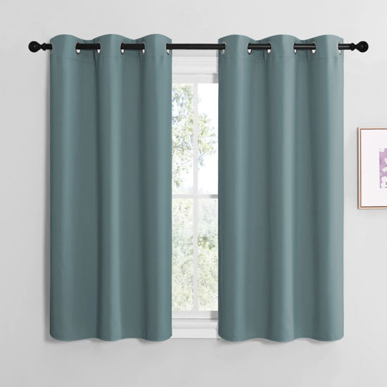 Picture of NICETOWN Modern Blackout Curtains Noise Reducing, Thermal Insulated and Privacy Room Darkening Drape Panels for Boy's Guest Room Door Small Short Window (Greyish Blue, 2 Panels, W42 x L48 -Inch)