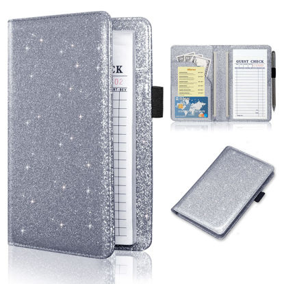 Picture of ACdream Server Books for Waitress, Guest Book Note Pad, Cute Pocket Leather Money Organizer Wallet, Cash Check Bill Receipt Holder Presenter, Waiter Accessories, Glitter Grey