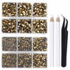 Picture of LPBeads 6400 Pieces Hotfix Rhinestones Metallic Gold Flat Back 5 Mixed Sizes Crystal Round Glass Gems with Tweezers and Picking Rhinestones Pen