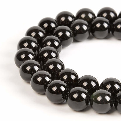 Picture of Nancybeads 90pcs 4mm Natural Black Obsidian Gemstone Round Spacer Loose Stone Beads for Jewelry Making 15.5" 1 Strand (Black Obsidian, 4mm 90Beads)