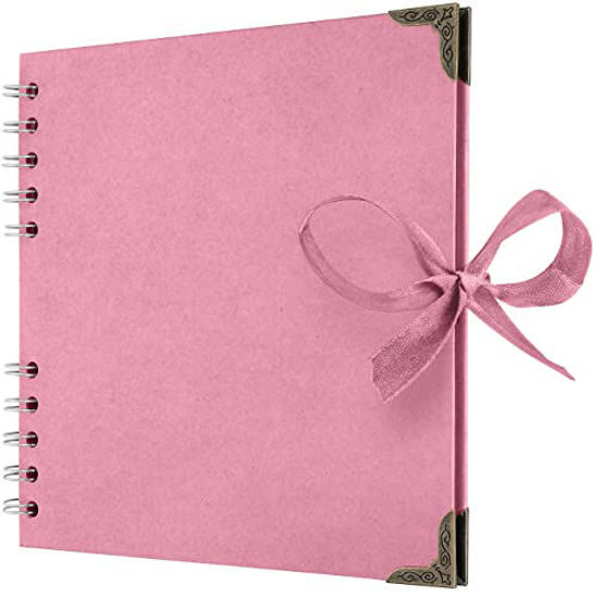 Picture of Bstorify Square Scrapbook Photo Albums 36 Pages (7 x 7 Inch) Pink Thick Paper, Hardcover, Metal Corners, Ribbon Closure - Ideal for Your Scrapbooking Albums, Art & Craft Projects (Pink, 7 x 7 Inch)