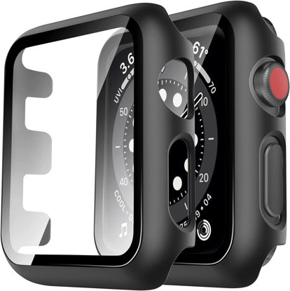 Picture of TAURI 2 Pack Hard Case Designed for Apple Watch Series 3/2/1 38mm, [Full Coverage] with 9H Tempered Glass Screen Protector [Touch Sensitive], Slim Protective Cover for iWatch 38mm - Black