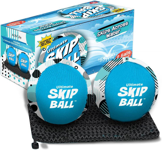 Picture of Activ Life Skip Ball Toys_and_Games for Kid, Water Skipping Balls for Swimming Pools, Easter Basket Stuffer Gift 2 Pack (Blue Spots)