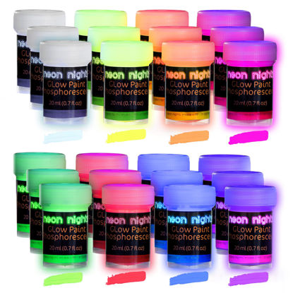 Picture of neon nights Glow in the Dark Paint - Pack of 24 Multi-Surface Acrylic Fluorescent Paint for Indoor & Outdoor Use - UV and Blacklight Activated, 20mL