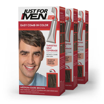 Picture of Just For Men Easy Comb-In Color Mens Hair Dye, Easy No Mix Application with Comb Applicator - Medium-Dark Brown, A-40, Pack of 3