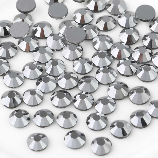 Picture of beadsland Flat Back Crystal Rhinestones Round Gems for Nail Art and Craft Glue Fix, Silver Hematite (2.3-2.5mm) SS8/1440pcs