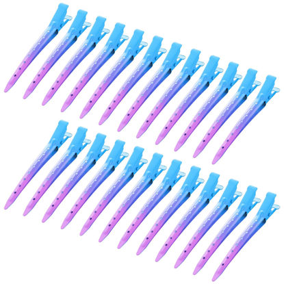 Picture of 24 Packs Duck Bill Clips, Bantoye 3.35 Inches Rustproof Metal Alligator Curl Clips with Holes for Hair Styling, Hair Coloring, Gradient Blue