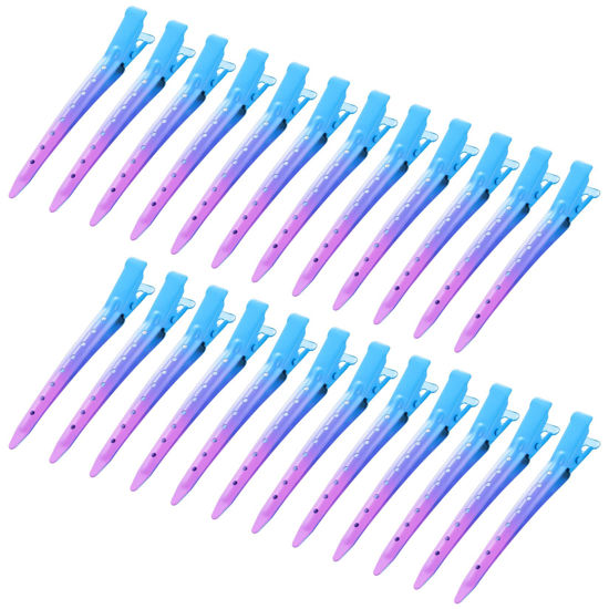 Picture of 24 Packs Duck Bill Clips, Bantoye 3.35 Inches Rustproof Metal Alligator Curl Clips with Holes for Hair Styling, Hair Coloring, Gradient Blue