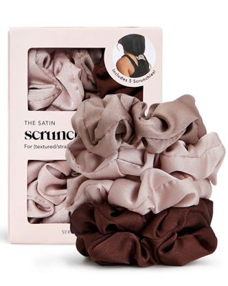 Picture of Kitsch Satin Hair Scrunchies for Women - Softer Than Silk Scrunchies for Hair | Satin Scrunchies for Girls & Stylish Satin Hair Ties for Women | Cute Satin Hair Scrunchie for Styling, 5 pack (Cameo)