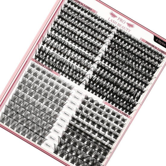 Picture of Lash Clusters 440 Pcs Individual Lashes Cluster Lashes 4 Styles Mixed DIY Lash Extension 30D 40D Natural Volume Large Tray Thin Band Easy to Apply at home Lashes(4 Styles, D-10-18mix)