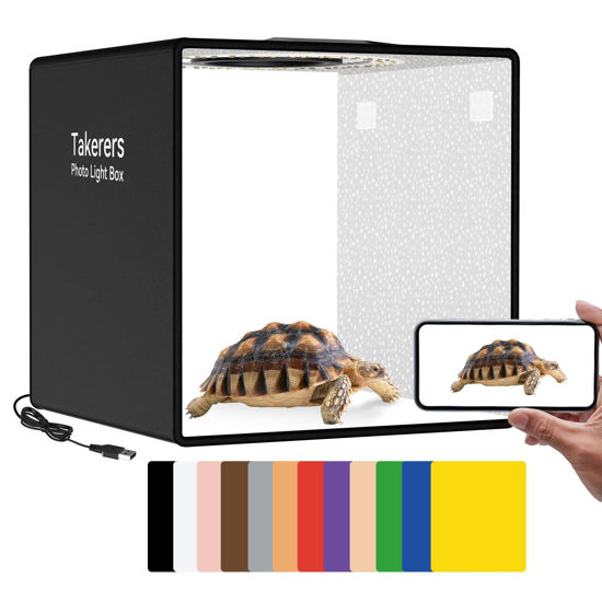 Picture of Photo Studio Light Box for Photography: Takerers 12x12 Inch Professional 5500k Dimmable Shooting Tent Kit with 112 LED & 6 Kinds of Double-Sided Color Backdrops for Product Photography