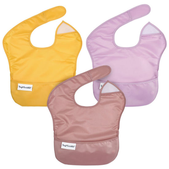 Picture of Tiny Twinkle Mess-Proof Baby Bib - Waterproof Bib for Baby Girl - Machine Washable - Adjustable Closure - PVC BPA & Phthalate Free -Great for Travel - Baby Food Bibs (3 Pack, Taupe, Dandelion)