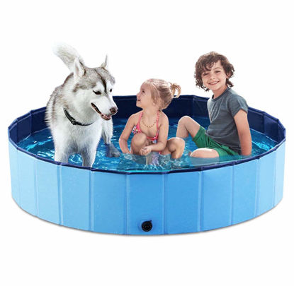 Picture of Jasonwell Foldable Dog Pet Bath Pool Collapsible Dog Pet Pool Bathing Tub Kiddie Pool for Dogs Cats and Kids (55.1inch.D x 11.8inch.H, Blue)