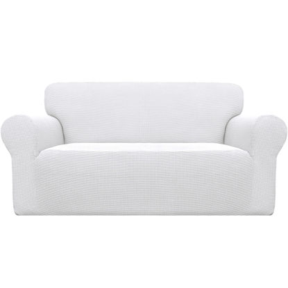 Picture of Easy-Going Stretch Loveseat Slipcover 1-Piece Sofa Cover Furniture Protector Couch Soft with Elastic Bottom for Kids Polyester Spandex Jacquard Fabric Small Checks (Loveseat, Snow White)