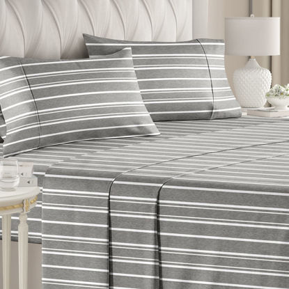 Picture of Striped Bed Sheets - Pin Striped Sheets - Grey and White Sheets - Grey and White Striped Sheets - Cal King Striped Sheets - Hotel Luxury Bed Sheets - Deep Pockets - Breathable & Cooling Sheets