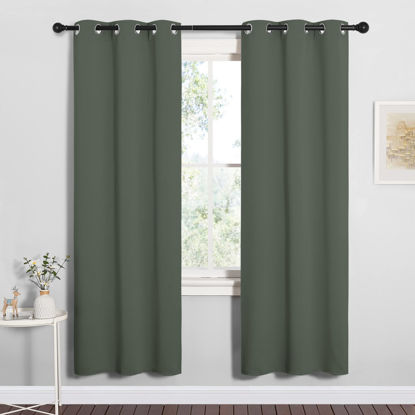 Picture of NICETOWN Thermal Insulated Curtains Blackout Draperies, Window Treatment Solid Grommet Room Darkening Drape Panels for Bedroom (Dark Mallard, Set of 2, 34 by 72 inches Long)