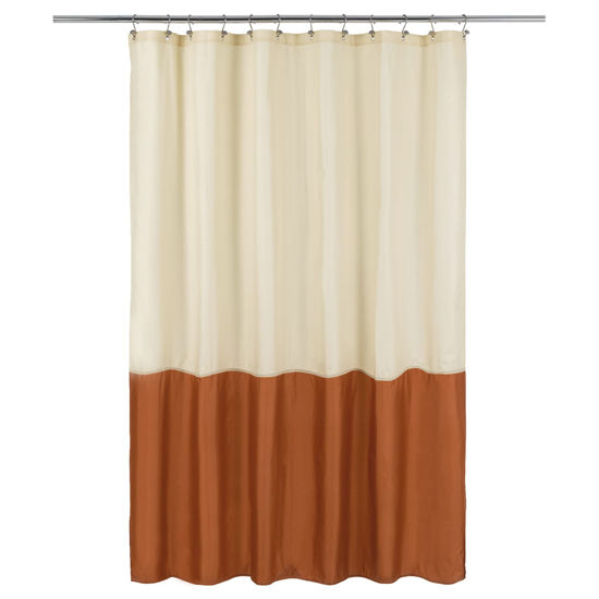 Picture of ALYVIA SPRING Waterproof Fabric Shower Curtain Liner - Soft & Light-Weight Cloth Shower Liner, 3 Bottom Magnets, Hotel Quality & Machine Washable - Standard Size 72x72, Cream and Orange