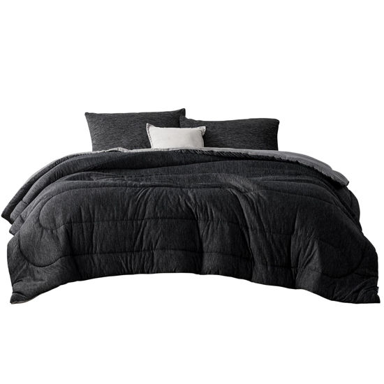 Picture of Bedsure Full Comforter Set - Cooling and Warm Bed Set, Charcoal Black Reversible All Season Cooling Comforter, 3 Pieces, 1 Full Size Comforter (82"x86") and 2 Pillow Cases (20"x26")