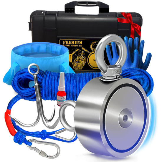 Logui Projects 1200 LB Magnet Fishing Kit with Case - 2 Fishing Magnets in  1 (Double Sided Magnet) - with Grappling Hook, Heavy Duty 65FT Rope