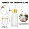 Picture of PrettyCare Eye Dropper Bottle 1 oz (99 Pack Clear Glass Bottles 30ml with Golden Caps, Extra Plastic Measured Pipettes, Labels, Funnel) Empty Tincture Bottles for Essential Oils