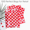 Picture of 100 White Hearts Bags for Small Business 1.5Mil 9"x12" Merchandise Bags Extra Thick Glossy Thank You Bags and White Hearts Retail Bags Plastic Bags with Die Cut Handles Bags for Valentines day