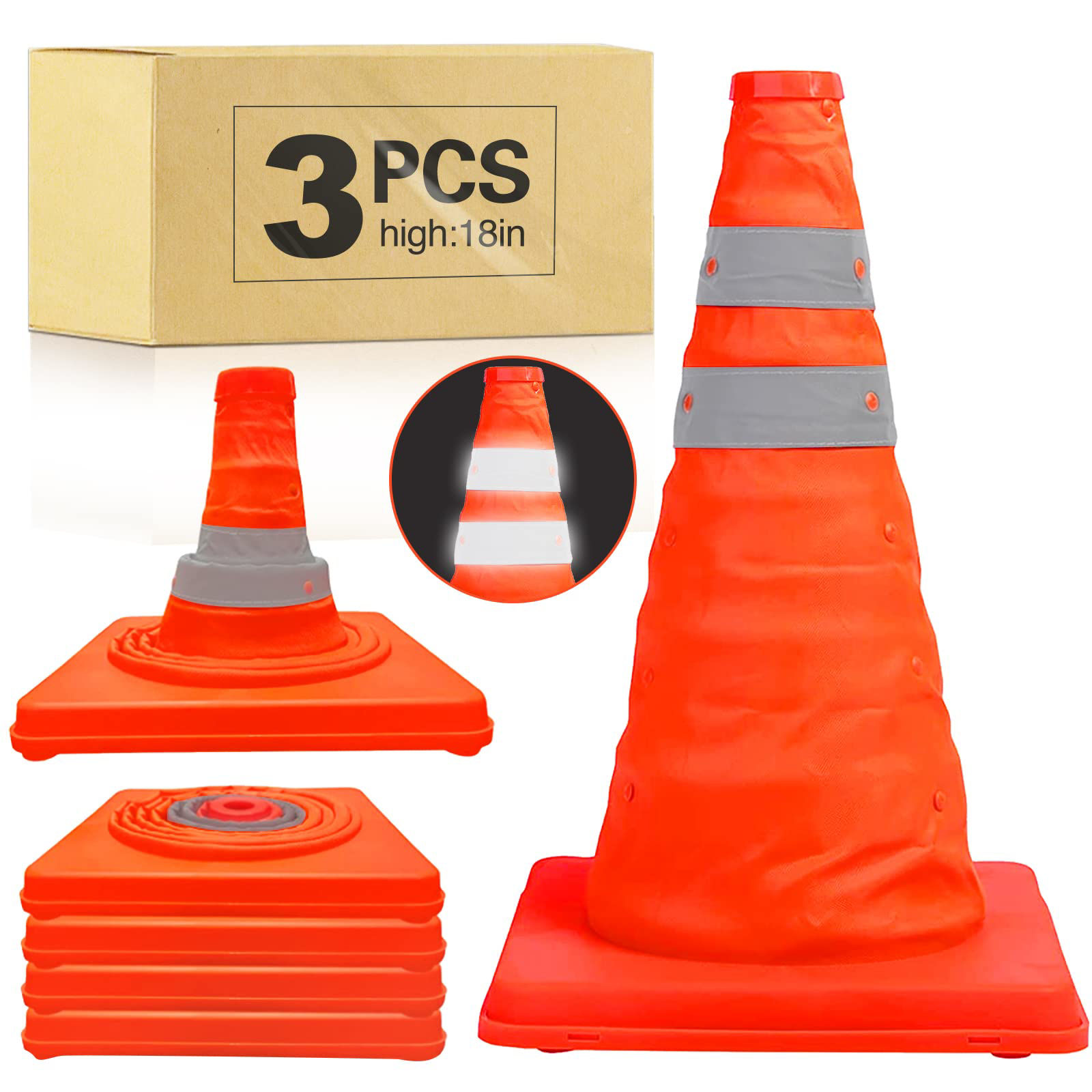 GetUSCart- [3 Pack]18 Inch Collapsible Traffic Safety Cones - Parking ...