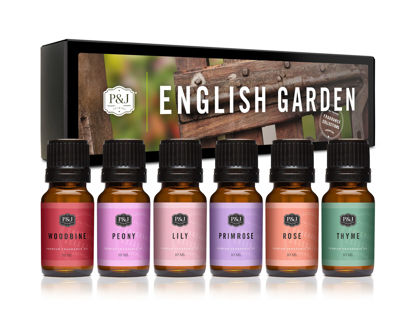 Picture of P&J Fragrance Oil English Garden Set | Rose, Woodbine, Thyme, Primrose, Lily, Peonies Candle Scents for Candle Making, Freshie Scents, Soap Making Supplies, Diffuser Oil Scents