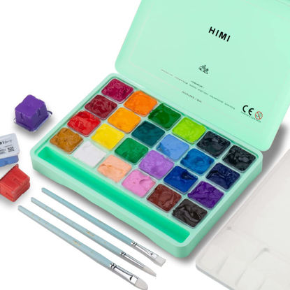 Picture of HIMI Gouache Paint Set, 24 Colors x 30ml/1oz with 3 Brushes & a Palette, Unique Jelly Cup Design, Non-Toxic, Guache Paint for Canvas Watercolor Paper - Perfect for Beginners, Students, Artists(Green)