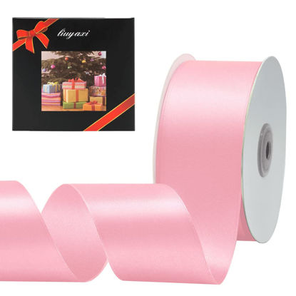 Picture of Solid Color Double Faced Pink Satin Ribbon 2" X 25 Yards, Ribbons Perfect for Crafts, Wedding Decor, Bow Making, Sewing, Gift Package Wrapping and More