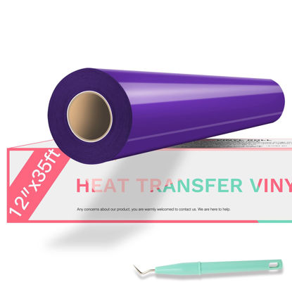 Picture of HTVRONT HTV Vinyl Rolls Heat Transfer Vinyl - 12" x 35ft Purple HTV Vinyl for Shirts, Iron on Vinyl for Cricut & Cameo - Easy to Cut & Weed for Heat Vinyl Design (Purple)