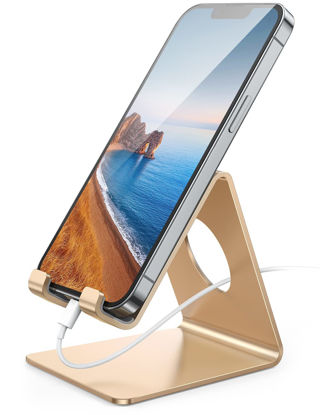 Picture of Lamicall Cell Phone Stand, Desk Phone Holder Cradle, Compatible for Phone 13 12 Mini 11 Pro Xs Max XR X 8 7 6 Plus SE, Smartphones Dock, Office Desktop Accessories - Gold