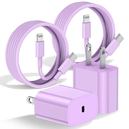 Picture of 2Pack iPhone 14 13 12 Charger(Purple), 20W Apple USB C Wall Charger with 10ft Type C to Lightning Cable, iPhone Fast Charging Block for iPhone 14 13 12 11 Pro XR XS Max X 8 7 6 Plus, iPad, AirPods