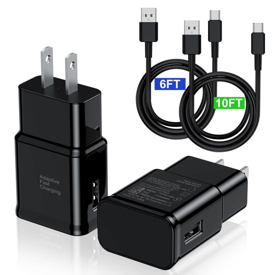 Picture of Type C Charger Fast Charging, 2 Pack USB C Android Phone Wall Charger Block & 1x 6ft & 1x 10ft Charge Cable Cord, for Samsung Galaxy S8/ S9/ S10 Plus Active S10e, S20/ S21 Ultra Plus, Note 8 9 10