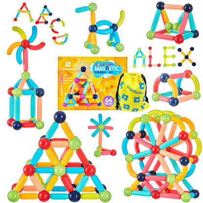 Picture of BrainSpark 64PCS DigitBuilders, Fun & Educational Magnetic Building Sticks and Balls for Kids STEM Learning, Montessori Preschool Toys