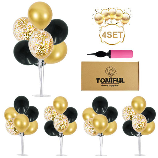  ZJDHPTY 4Set Black and Gold Balloon Stand, Balloon Centerpieces  for Tables, Black and Gold Party Decorations for Birthday Wedding  Anniversary Father's Day New Year Graduation 2024(black and gold) : Toys 