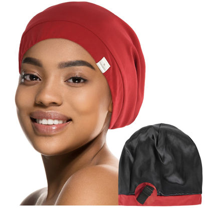 Picture of YANIBEST Slouchy Beanie Hat Satin Lined Sleep Cap Satin Bonnet Chemo Headwear Caps for Women and Men Wine Red