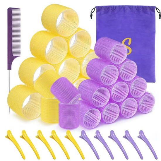 Picture of Hair Roller Set,Self Grip 24 pcs,Heatless Hair Curlers,Self Grip Hair Rollers,Hair Rollers for Long hair,Medium and Short hair,Hair rollers with hair clips and comb,Salon hairdressing curlers,DIY Hair Styles, Sungenol 2 Sizes Hair Rollers in 1 set