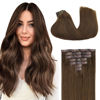 Picture of GOO GOO Seamless Clip In Hair Extensions Remy Real Human Hair Extension with Invisible PU Skin Weft 14inch Chocolate Brown Natural & Thick & Straight Hair Extensions for Women