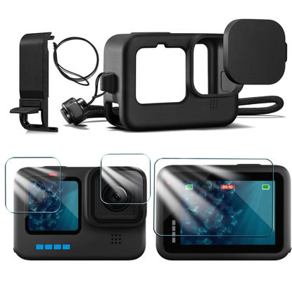 Picture of Accessories Kit Compatible with GoPro Hero11/10/9 Black Silicone Sleeve Protective Case Tempered Glass Screen Protector Battery Cover for GoPro Hero 11/10/9