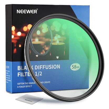 Picture of NEEWER 58mm Black Diffusion 1/2 Filter Mist Dreamy Cinematic Effect Filter Ultra Slim Water Repellent Scratch Resistant HD Optical Glass, 30 Layers Nano Coatings for Video/Vlog/Portrait Photography