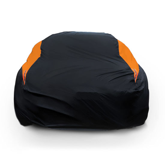 Picture of MORNYRAY Waterproof Car Cover All Weather Snowproof UV Protection Windproof Outdoor Full car Cover, Universal Fit for Hatchback (Fit Hatchback Length Up to 173 inch, Orange)