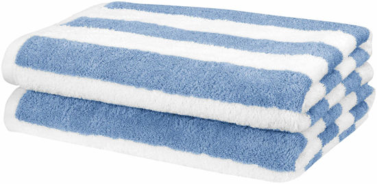 Picture of Amazon Basics Cabana Stripe Beach Towel, 2-Pack, Sky Blue, 60" x 30"