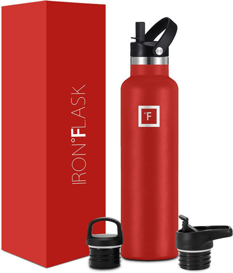 Iron Flask Sports Water Bottle, 3 Lids (Straw Lid), Leak Proof, Thermo Mug