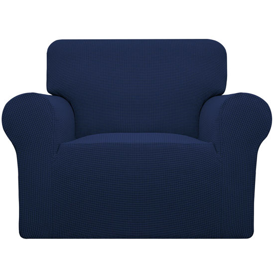 Picture of Easy-Going Stretch Chair Sofa Slipcover 1-Piece Couch Sofa Cover Furniture Protector Soft with Elastic Bottom for Kids, Pet. Spandex Jacquard Fabric Small Checks (Chair, Navy)