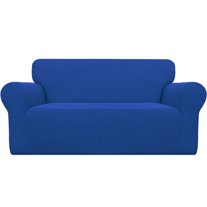 Picture of Easy-Going Stretch Oversized Loveseat Slipcover 1-Piece Sofa Cover Furniture Protector Couch Soft with Elastic Bottom for Kids Polyester Spandex Jacquard Fabric Small Checks Classic Blue