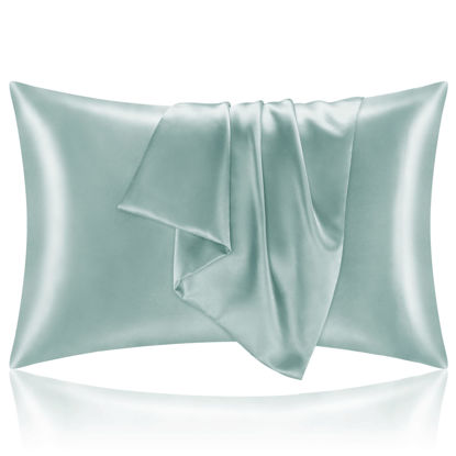 Picture of BEDELITE Satin Silk Pillowcase for Hair and Skin, Haze Blue Pillow Cases Standard Size Set of 2 Pack, Super Soft Pillow Case with Envelope Closure (20x26 Inches)